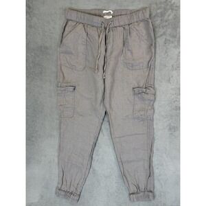 Nicole Miller Pants Womens Medium Gray High Rise Jogger Linen Drawstring